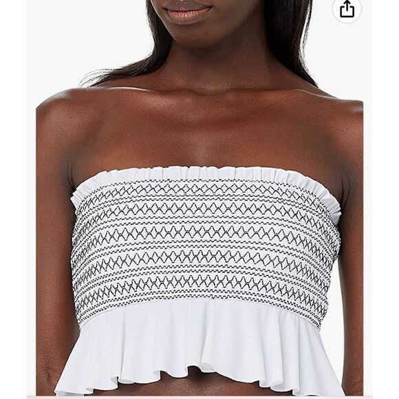 Ocean Blues Women's Shirred Bandeau Bikini Off Shoulder Bikini Top - Picture 2 of 5